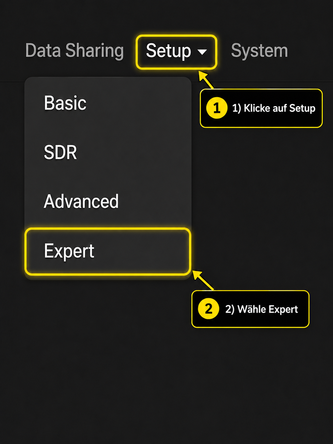 ADSB.im: klicke auf Setup und wähle Expert