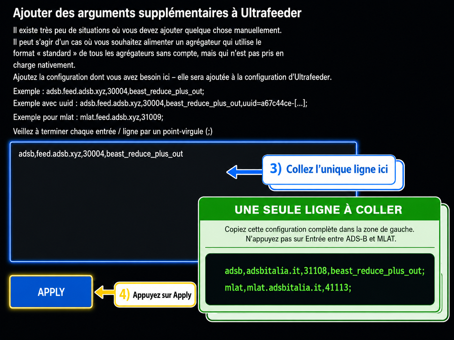 ADSB.im : collez les lignes ADSBItalia puis cliquez sur Apply
